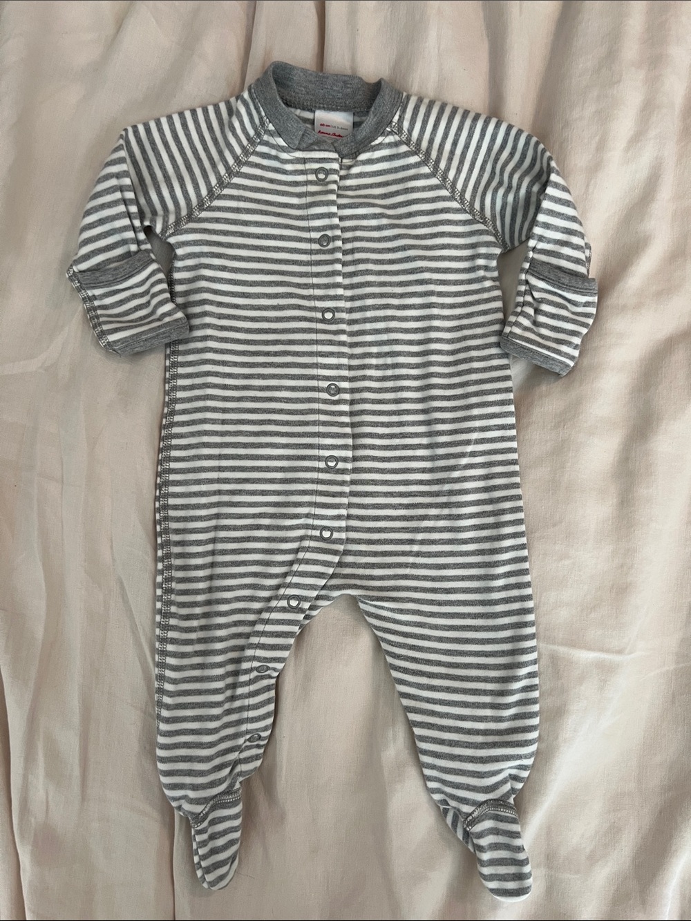 Hanna Andersson Gray & White Striped Footie